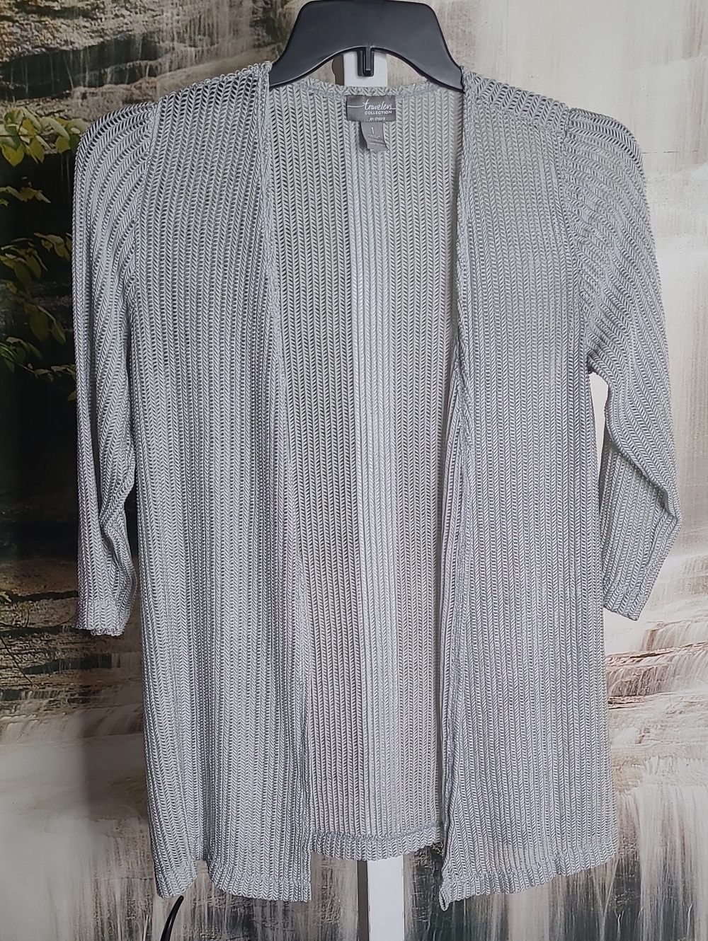 Travelers Collection Chico Women shimmery silver mesh open front formal cardigan